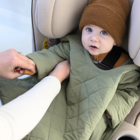 Coziest Buckle Me Baby Car Seat Blanket - Quilted Wearable Blanket with Sleeves - Ultra-Soft & Warm Minky - Jacket