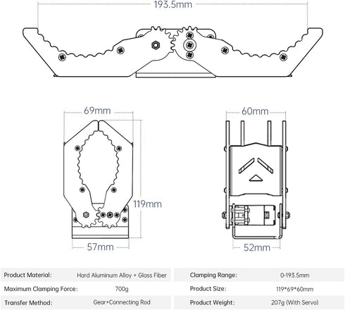 Mechanical Robot Arm Claw/Gripper (Black Mechanical Claw without Servo)