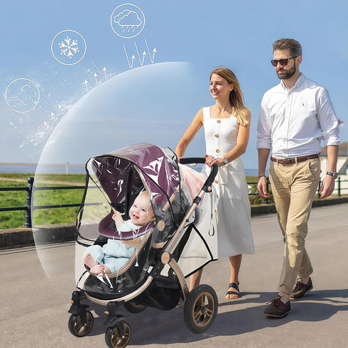 Summer Stroller Rain Cover, PVC Universal Clear Baby Travel Weather Shield for Waterproof Windproof Dustproof Pram