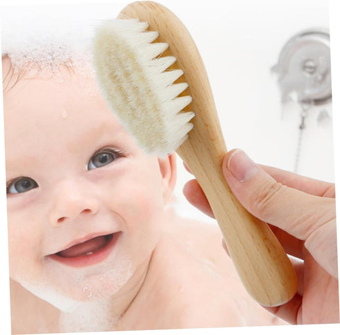 Set Baby Hair Wash Brush Soft Wool Sink Bath Bathing Tool Wooden Comb for Newborn