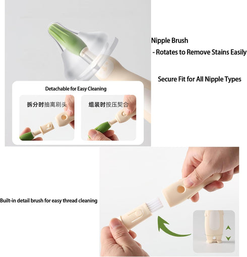 JSONO Baby Bottle Cleaning Kit - Liquid-Dispensing Brush System with Nipple & Straw Brushes - New Upgrade