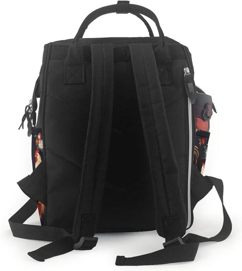 HCBPWVQA Backpack Daypacks Backpack Mommy French Roosters Diaper Bag with Changing Pad and Pacifier Holder