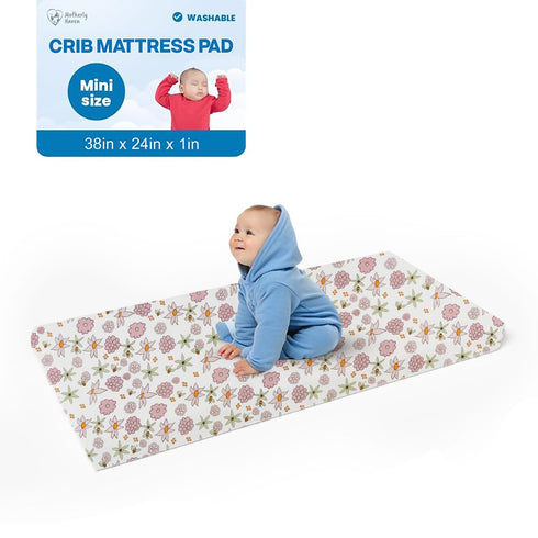 (38" 24" 1" Motherly Haven Breathable Crib Mattress Pad, Washable High Rebound Foam Mattress Topper for Baby Cribs