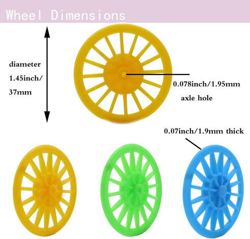 60PCS Plastic Project Wheels with 2mm Hole and 30PCs Shaft Rods,100mm Round Rod Axles for Science Engineering Car STEM Projects RC Truck Boat Helicopter Model