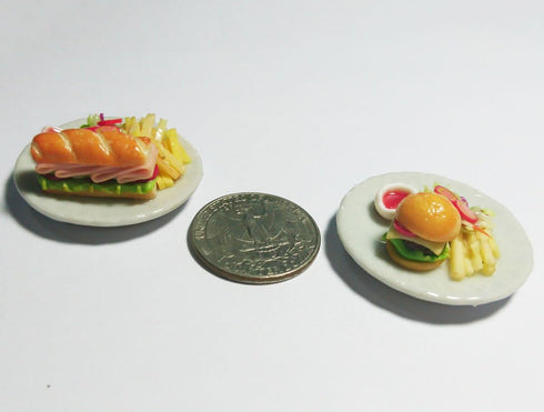 Tiny Burger and Sub Sandwich, Realistic Mini Handmade Polymer Clay Food Model, Decorative Collectible Figurines