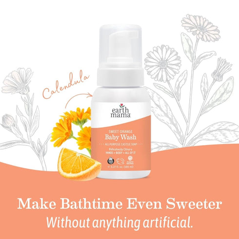 Earth Mama Sweet Orange Baby Liquid Wash Foaming Hand Soap - Organic All Purpose Body Wash for Sensitive Skin, Castile