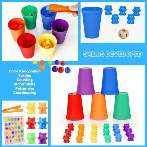 Rainbow Counting Bears with Matching Sorting Cups - 90 Piece STEM Educational Math Manipulatives Toy Set for Toddlers