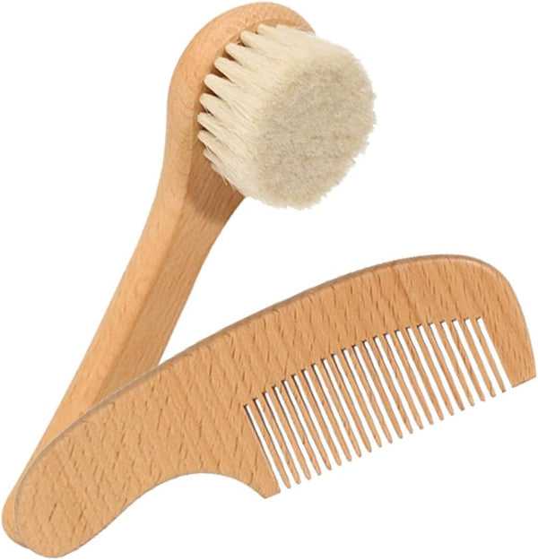 Grooming Kit with Soft Wool Scalp Brush and Comb Set for Newborns