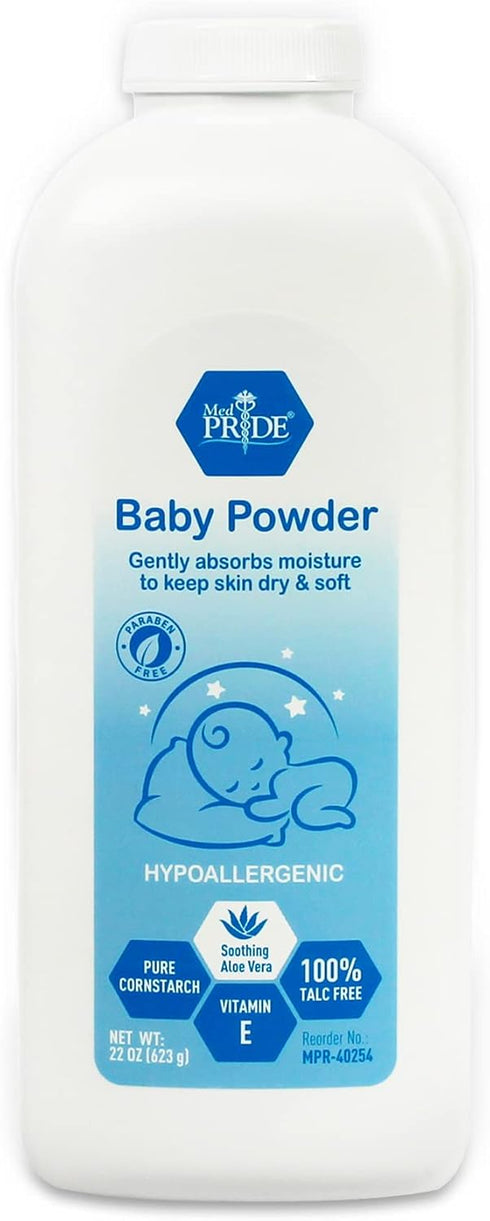 MED PRIDE Hypoallergenic Baby Powder, 22oz Talc Free with Aloe Vera & Vitamin E for Moisture Protection