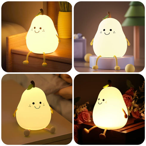 DiQiRenQin 2 30/60 LED Cute Pear Night Light, Rechargeable Silicone Fruit Night Lamp, Kawaii Bedside Lamp, Modes (Warm