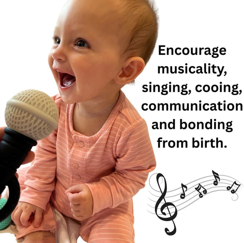 The Singing Mom Microphone-Shaped Silicone Baby Teether - BPA Free, with Rattle, Musical/Singing Toy, Dishwasher