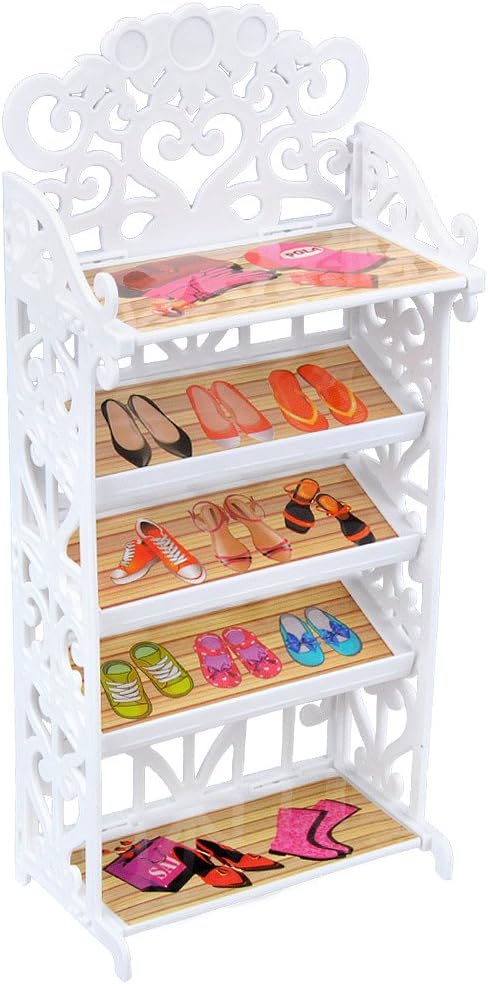 E-TING 1 Doll Shoes Rack Shoes Shelf Cupboard Accessory with 20 Pairs Doll Shoes High Heel Shoes Boots Sandals Set for 11.5 inch Girl Doll Playset Accessories