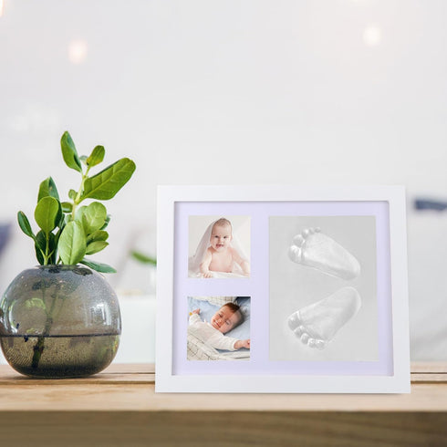 Milestone Memory Frame for Newborn Handprints and Footprints - White Clay Ink Kit
