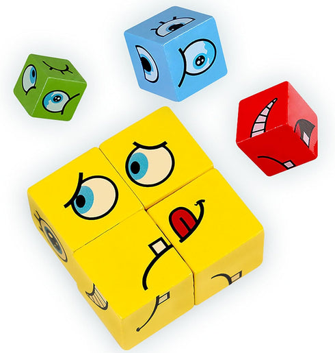 Large Wooden Face Expression Puzzle, Building Cubes for Logical Thinking, Face Changing Magic Cube Puzzles with Bell