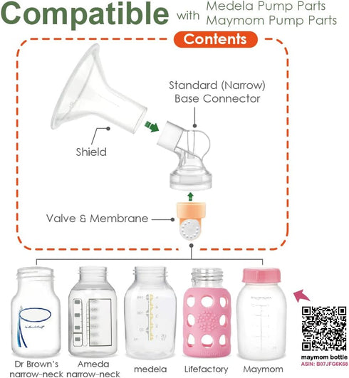 Maymom Pump Parts 2X Detachable Breastshield (24mm) with Valve Membrane and Connector, Compatible with Medela Breast