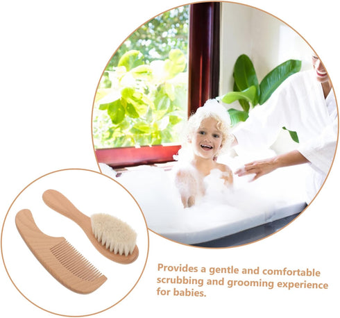 Set Newborn Baby Hair Brush and Comb Bath Brush Scalp Brush for Soft Hair