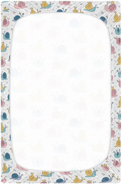 Vdsrup 39 27 5In Crib Sheets for Boys Girl Cute Snails Neutral Mini Crib Mattress Sheets Fitted, Crowns Toddler Baby