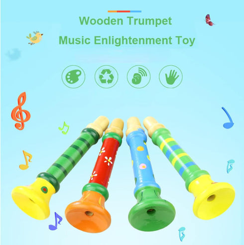 10 Lyellfe Pieces Small Wooden Trumpet, Piccolo Flute Music Sound Instrument, Colorful Rhythm Musical Flute for Class