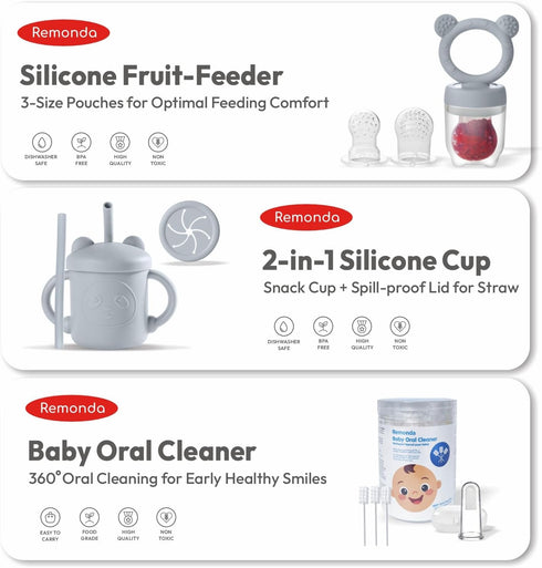 REMONDA 23-Piece Set BPA-Free Silicone Baby Feeding | Extra Large Suction Plates, Toddler Bowls, Self Feeding Spoons