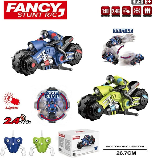 UNIQUE KIDS Remote Control Motorcycles - High-Speed Racing Motorbike with LED Lights, 360° Spinning Action, Green