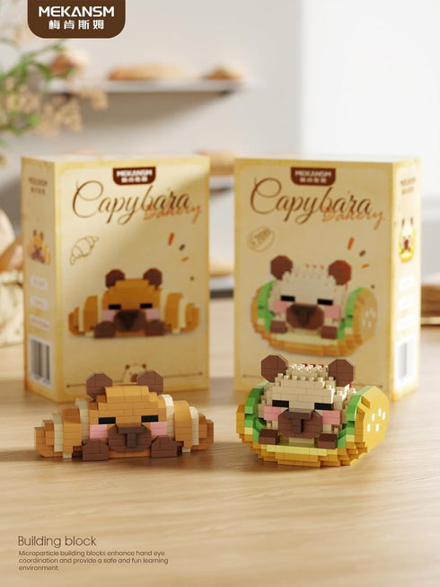 Sacblirr Set Sandwich Hot Dog Cute Capybara Baking Bread Series Mini Building Toy Kawaii Animals Micro Adorable Pet