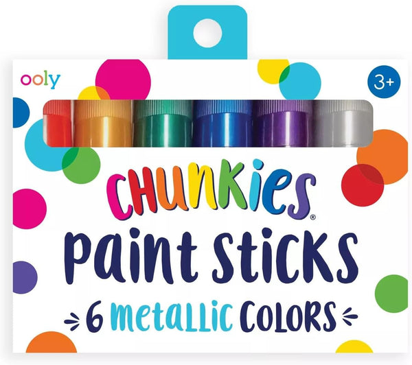 Ooly Chunkies Quick Drying Tempera Paint Sticks, Metallic Colors, Set of 6 Twistable Mess-Free Kids Paint Sticks