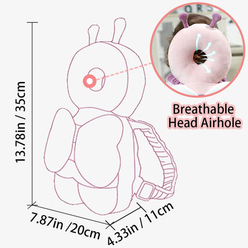 Toddler Baby Protection Backpack, Head Protector Pad Safety Cushion for Crawling Walking, Purple Bee