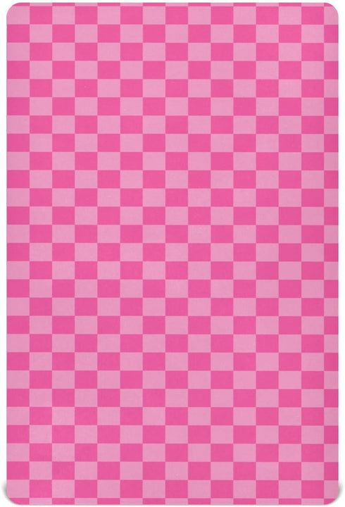 Emelivor Pink Checkered Toddler Crib Sheets for Boys Girls Fitted Crib Sheet Breathable