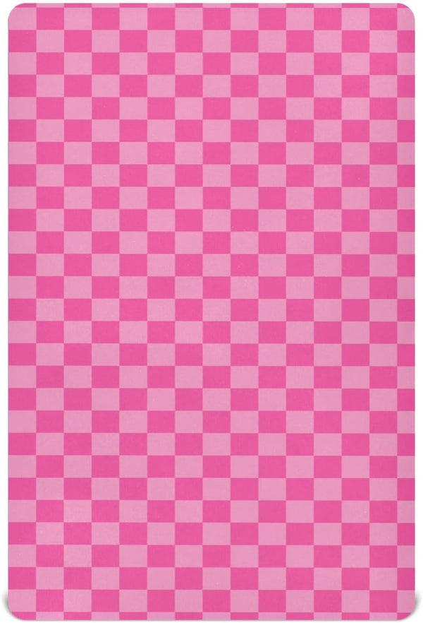 Emelivor Pink Checkered Toddler Crib Sheets for Boys Girls Fitted Crib Sheet Breathable