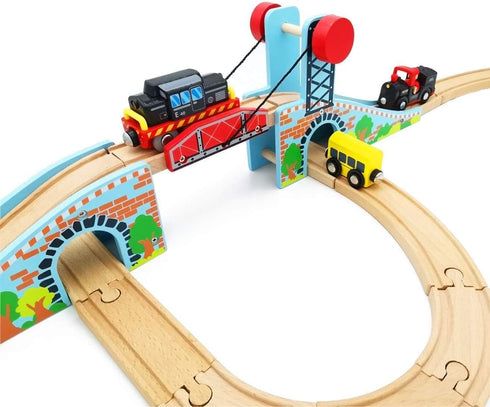 Wooden Train Lifting Bridge Accessory - Compatible with All Railway Tracks