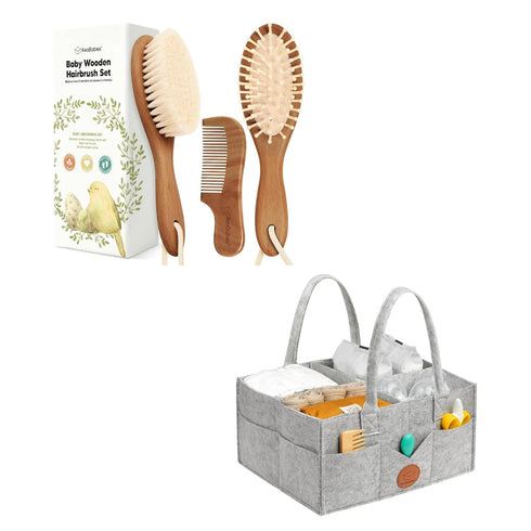 Keababies Baby Hair Brush and Baby Diaper Caddy Organizer - Brush with