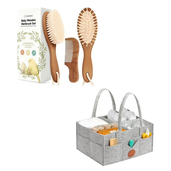Keababies Baby Hair Brush and Baby Diaper Caddy Organizer - Brush with
