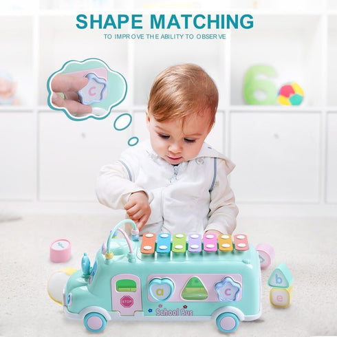 5-in-1 1 6-12-18 1st Hammer Baby School Bus Xylophone Toys for Year Old Girl Gifts, Educational Baby Toy Month