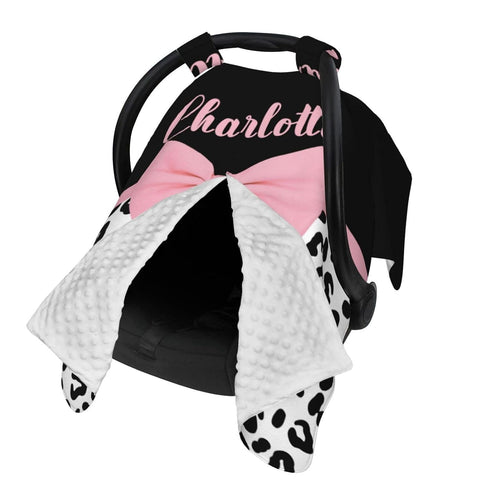 COWSROCK Pink Bow with Leopard Print Custom Name Baby Car Seat Cover Personalized Nursing Cover for Breastfeeding