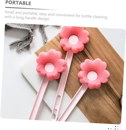 HANABASS Flower Shaped Long Handle Bottle Cleaning Brush Soft Sponge Cup Brush for Household Use for Water Bottles