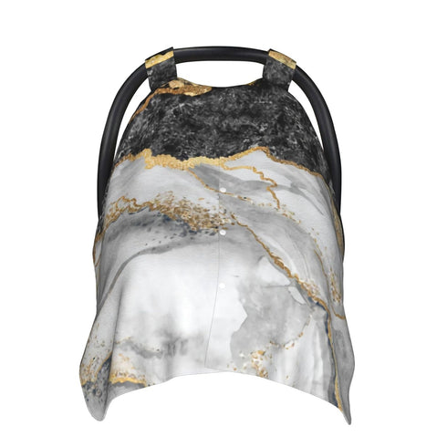 Hcpwzrf Black Marble with Gold Pretty Baby Car Seat Cover & Nursing Cover - Breathable Stretch Multi-Use Cover