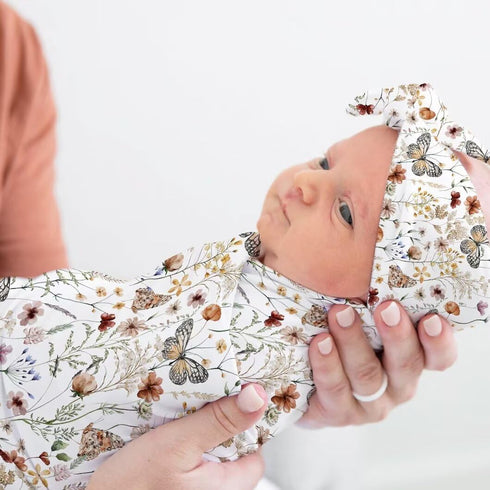 Set Set Newborn Swaddle with Matching Headband Hat and Bow Floral Baby Girl Newborn Receiving Blankets Baby Swaddle