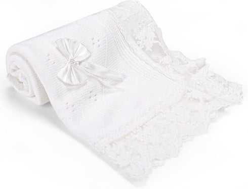 Runeaoys Communion Baptism Christening Easter First Gifts for Girls Boys Baby Blanket White Lace Knitted Crochet Towel