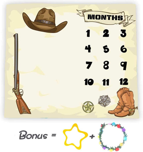 Cowboy Theme Baby Monthly Milestone Blanket, 48x40in Soft Flannel, Gun Boots Hats Nursery Blanket for Newborn Mom Gifts, Baby Shower Age Growth Tracker with Bonus Maker BTZYFS17 by F-FUN SOUL