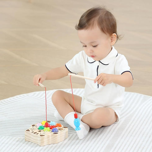 Toddler Montessori Toy Wooden Fishing Game for Kids 1 2 3 Year Old, Preschool Educational Hand Eye Coordination Skill Activity Learning Toy for Toddlers 1-3, for Baby Girls Boys