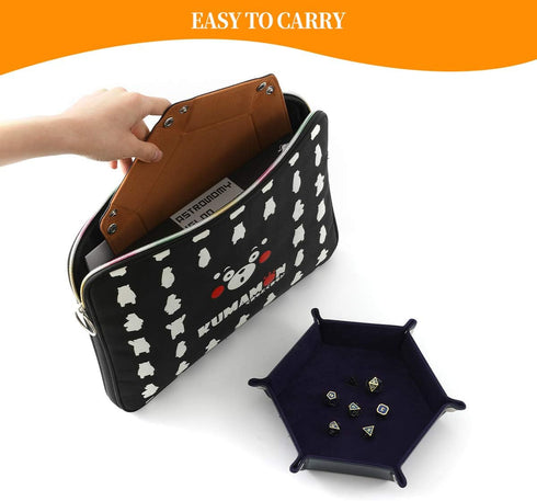2 Pcs Portable Folding Dice Rolling Tray Set, Navy Blue and Camel PU Leather and Velvet Holder for RPG DND Games
