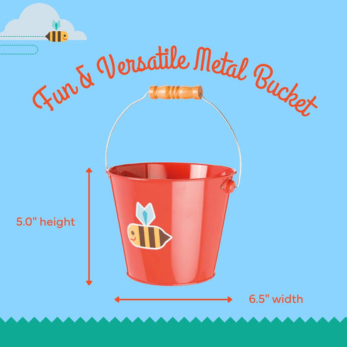 5 1 Count Toysmith Kids Gardening & Beach Bucket Metal Pail with Grippable Handle | Assorted Bee & Beetle Colors |