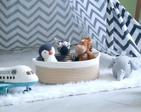 CIKI HOME Closet Woven Cotton Rope Storage Basket, Cube Changing Table Organizer for Towels, Baby Nursery Bin, Small
