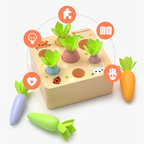 KMTJT Montessori Toys for 1 2 3 Year Old Toddlers, Macron Carrot Harvest Game Wooden Educational Learning Gifts