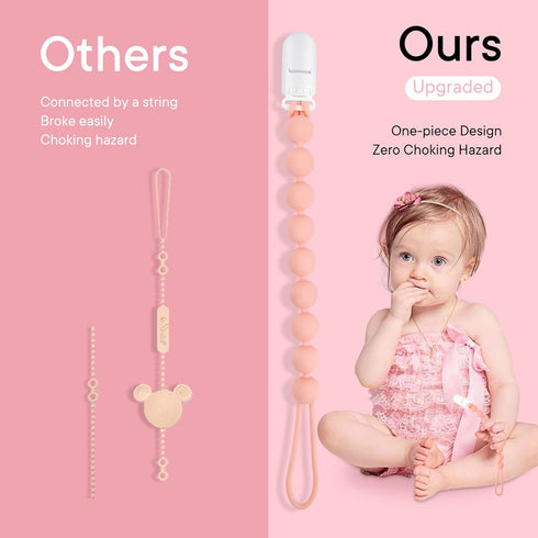 4 Pack MINMUNJIU Silicone Pacifier Clip Holder, One Piece Soft Flexible Binky Clips Pacifier Holder Clip for Girls