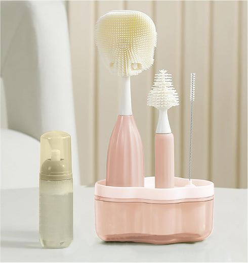 biqin Baby Bottle Brush Kit with Push-Press Bubble and Drying Rack for Bottle