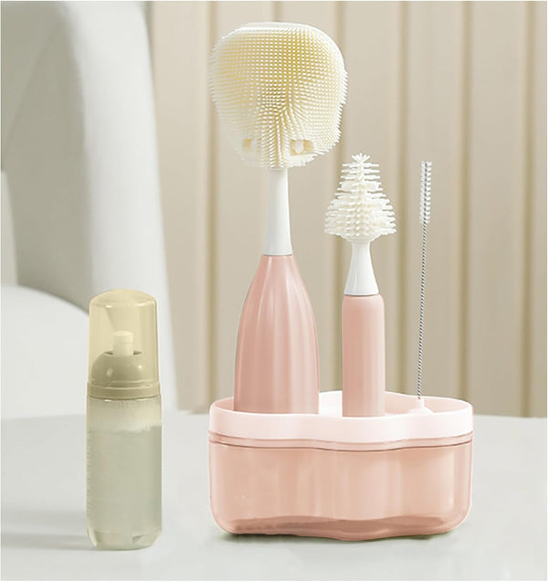 biqin Baby Bottle Brush Kit with Push-Press Bubble and Drying Rack for Bottle
