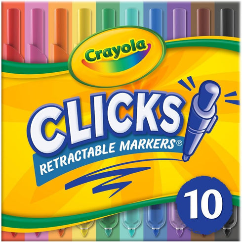 Crayola Clicks Retractable Tip Markers, 10ct, Washable Art Marker Set for Kids, Back to School Supplies