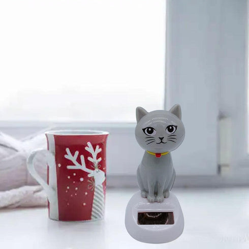 1Pc Gray Cute Solar Powered Dancing Cat Doll, Swinging Toy for Dashboard Office Home Desk Decor
