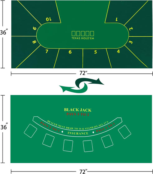 Potomac Collection Set Set Set Poker Table Topper Blackjack play Casino Games using the Texas Holdem Poker on Green